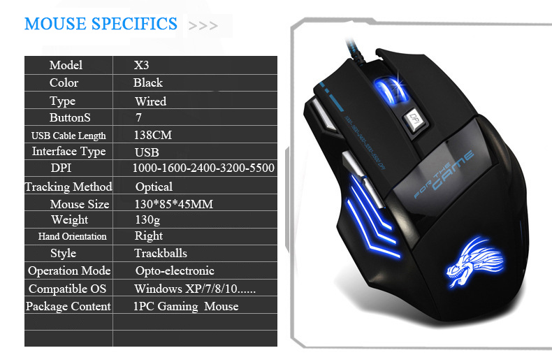 Professional 5500 DPI Gaming Mouse - 7 Buttons LED Optical