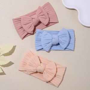 <span class=keywords><strong>Bandeau</strong></span> bébé en nylon doux avec accessoires de cheveux extensibles à double nœud pour nouveau-né enfant en bas âge filles cadeau - Product Image 3