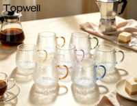 Tasse en verre borosilicate haut de gamme TOPWELL 400 ml avec poignée colorée, style moderne, résistante à la chaleur, passe au micro-ondes, passe au lave-vaisselle