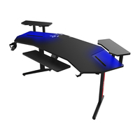 Bureau d'ordinateur de jeu LED RVB, grand bureau d'angle noir pour joueurs, station de travail PC pour salle de jeu, configuration de bureau