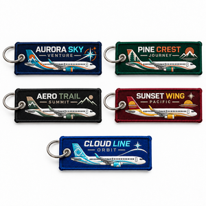 Factory Price Aviation Embroidered Keychain Double Sided Jet <b>Tag</b> Custom Logo Embroidery Keychain - Product Image 1