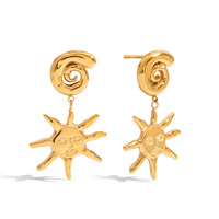 Pendientes Colgantes Grandes con Diseño de Sol, Pendientes de Espiral Oceánica con Concha, Impermeables, Chapados en Oro de 18k, de Acero Inoxidable para Mujer