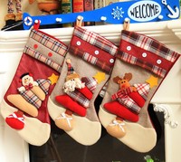 Chaussettes de noël rustiques à grands carreaux, bas de haute qualité, sac cadeau, nouvelle collection hessien,