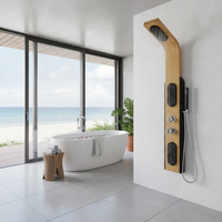 Ensemble de panneaux de douche en bambou poli et résistant à l'eau avec double poignée, prêt pour une expédition rapide, idéal pour les centres de villégiature, les saunas et les villas