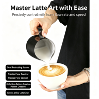 Pichet à lait en acier inoxydable OEM 400ml/600ml, durable, avec revêtement antiadhésif, aiguille à latte art en option pour barista
