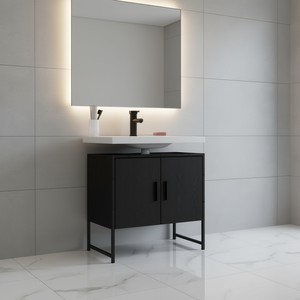 Mueble de Baño con Lavabo de Madera Sintética Negra, 23.6 Pulgadas de Ancho, Moderno y Minimalista, de Pie - Product Image 2