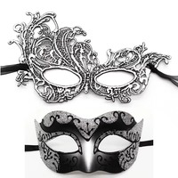 Masque de mascarade classique pour lui et pour elle, ensemble pour couple, pour soirée, rendez-vous romantique, accessoire de costume élégant de style vénitien
