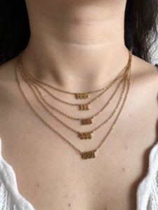 <span class=keywords><strong>Collana</strong></span> Delicata di Alta Qualità con Numero Angelico Gotico Lucido 111-999 in Acciaio Inossidabile Placcato Oro 18k PVD, Gioiello di Tendenza Antiannerimento - Product Image 2