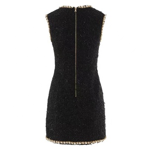 AIMEISI Elegante <span class=keywords><strong>Abito</strong></span> Corto da Donna Senza Maniche con Ricami e Perline in <span class=keywords><strong>Tweed</strong></span> - Product Image 2