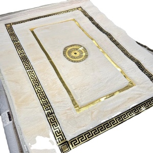 La Mã Thiết Kế Fluffy Siêu Mềm Vàng & Trắng Thiết Kế Không Trượt Trong Nhà Khu Vực Thảm Thảm Sang Trọng Bọt Xù Xì Lông Khu Vực Thảm Thảm Mềm - Product Image 1