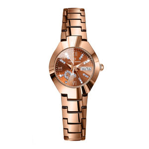 Reloj de Cuarzo para Mujer en Oro Rosa, Correa de Aleación, Esfera de Cristal, Fecha, Día, Diamantes, Resistente al Agua 3BAR, Luminoso, Analógico, Cierre Oculto de 20 cm - Product Image 1
