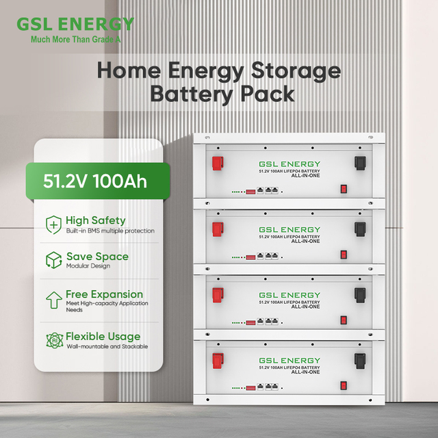 GSL ENERGY 5.12kWh 51.2V 100Ah Powerwall 8500 Cycles Wall Mounted and Rack Mounted Battery Solar Storage System Project Solution