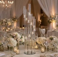 Vente en gros de porte-bougie en acrylique de haute qualité à 5/8/9/10 bras, design luxueux, décoration de centre de table pour mariage et fête