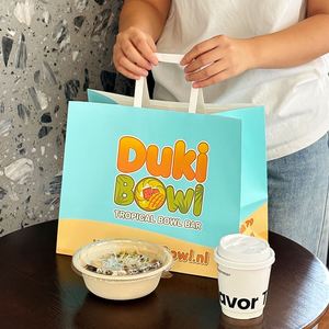 ถุงกระดาษคราฟท์แบบใช้แล้วทิ้ง รีไซเคิลได้ ย่อยสลายได้ มีหูหิ้ว สำหรับร้านอาหาร บรรจุภัณฑ์อาหารแบบนำกลับบ้าน โปเกโบวล์ - Product Image 1