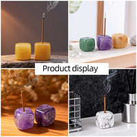 Porte-encens en agate naturelle sculptée, forme de bloc, avec trou unique, pour la maison et la voiture