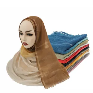 Bufanda de algodón viscosa suave para mujer, Hijab musulmán de Color degradado pintado a mano, a la moda, de Color dorado brillante, para la cabeza, nueva