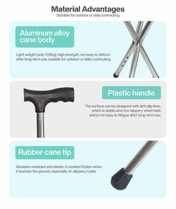 Складной легкий регулируемый телескопический 3 фута Портативный Нескользящий Резиновый тростник складной стул для ходьбы трость с сиденьем - Product Image 4