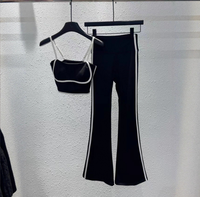 Ensemble athlétique 2 pièces pour femme : débardeur et pantalon évasé long, respirant, confortable, dos nu, motif lettres, pour gym et yoga