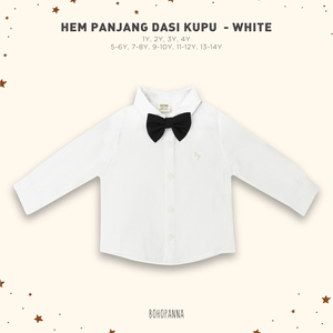 Chemise classique blanche à manches longues avec un charmant détail nœud papillon crée une tenue élégante pour les célébrations et les rassemblements formels. - Product Image 1