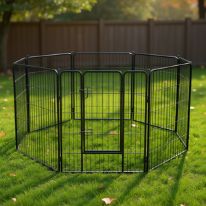 Recinto per Animali Domestici Resistente, 40 Pollici, 8 Pannelli Metallici con Porta, Recinzione per Cani Nera - Product Image 2