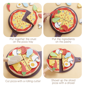 <span class=keywords><strong>Juego</strong></span> de corte de <span class=keywords><strong>pizza</strong></span> de <span class=keywords><strong>juego</strong></span> de simulación de madera Premium con bandeja y coberturas Montessori <span class=keywords><strong>juego</strong></span> de rol juguete educativo de comida para niños - Product Image 5