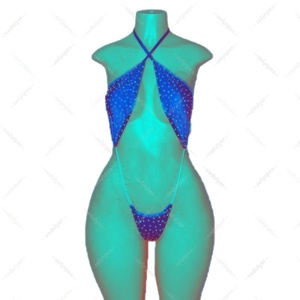 <strong>Wholesale</strong> Exotic Dancewear Customize Fishnet Diamond <strong>Stripper</strong> <strong>Clothes</strong> With Thongs - Product Image 2