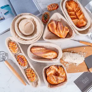 Good quality banneton bread proofing basket set kitchen natural rattan sourdough kit