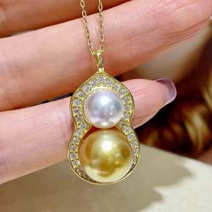 30970 Accesorio de Perlas DIY, Colgante de Plata S925 con Calabaza Colgante Vacía y Collar de Doble Cuentas, Cuentas de 8-11 mm - Product Image 2