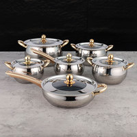 Ensemble de casseroles de luxe modernes en acier inoxydable, 12 pièces, avec poignées dorées, couvercles combinés, durables et faciles à nettoyer