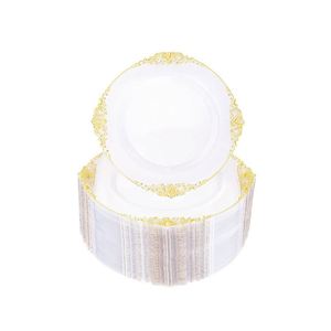 Nouvelle Arrivée 2024 Assiette de Présentation Blanche en Gros pour Dîner et Banquet, Bord Doré ou Argenté, 13 Pouces, pour Événements - Product Image 1