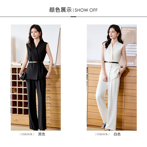 Women's Sleeveless Top And Straight Leg Pants Set Solid Color Polyester Satin Casual Suit Breathable No-Wrinkle Treatment - Product Image 2