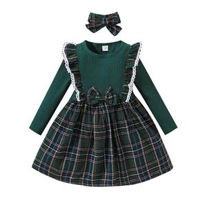 All'ingrosso abbigliamento boutique per bambini eleganti abiti natalizi a-line plaid con volant per ragazze <span class=keywords><strong>vestito</strong></span> a quadri con fiocco - Product Image 5