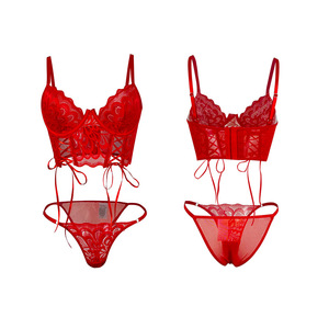 Ensemble de lingerie sexy en dentelle brodée à sequins pour femme, taille XL, avec porte-jarretelles amincissant et <span class=keywords><strong>bas</strong></span> résille, combinaison transparente 2 pièces - Product Image 5