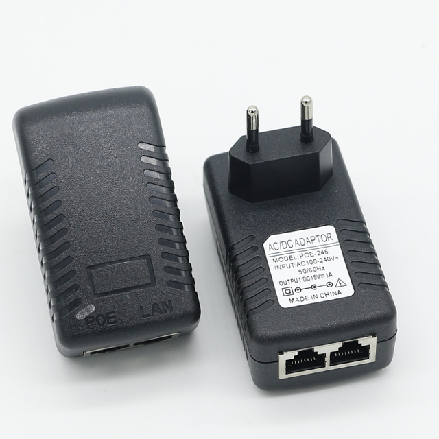Wall Mount Euro Plug Ethernet POE Injector 48V0.5A AC DC Power PoE Adapter 24v1a 24W 100mps RJ45 Port POE Injector Adapter