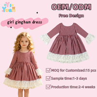 Kleinkind Mädchen Rot-Weiß Kariertes Kleid Lange Glockenärmel A-Linie Prinzessinnenkleid Rückenknopf Selbstbindende Schleife Vintage Kinderkleid