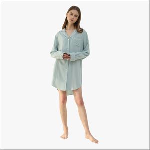 Camisón de Manga Larga con Botones para Mujer, Camisones Casuales de Talla Grande para Mujer, Conjuntos de Bata para Dormir, Camisón con Botones - Product Image 1