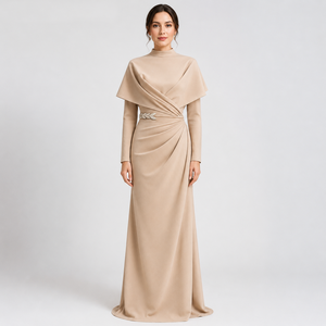 Vestido Amarillo Tipo Corsé para Mujer, <span class=keywords><strong>Vestidos</strong></span> <span class=keywords><strong>de</strong></span> Verano para Mujer Talla Grande, Maxi Vestido <span class=keywords><strong>de</strong></span> Verano con Mangas Largas, Tela Crepé para Vestido - Product Image 2