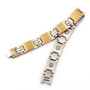 Vendita calda da uomo stile Trendy bracciale in acciaio inox placcato oro doppia catena <span class=keywords><strong>con</strong></span> forte calamita braccialetti alla moda - Product Image 2