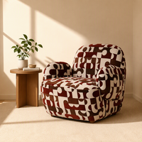 Fauteuil à motif géométrique rétro moderne, fauteuil d'appoint rembourré en jacquard style pop art des années 70 pour le salon et la décoration d'hôtel