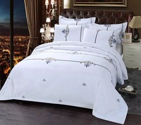Parure de lit 4 pièces en coton satiné 60S haute densité, blanc imprimé, pour hôtels et auberges de charme
