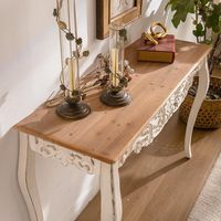 Table console en bois sculpté vintage français, finition blanche, design étroit, entrée, salon, table console nordique