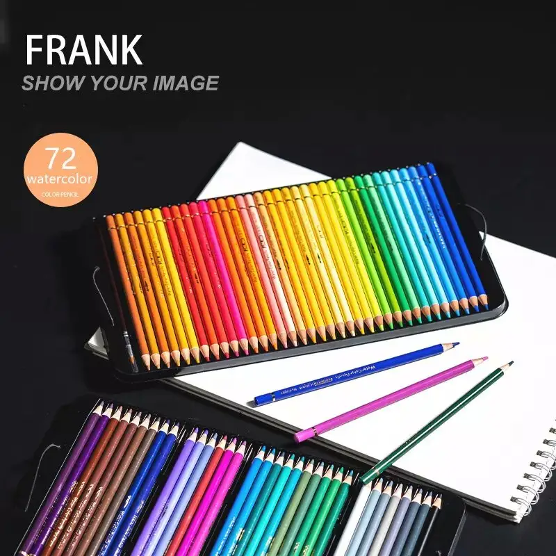 Frank f2001 conjunto de lápis colorido, conjunto de lápis de aquarela 72 cores com escova