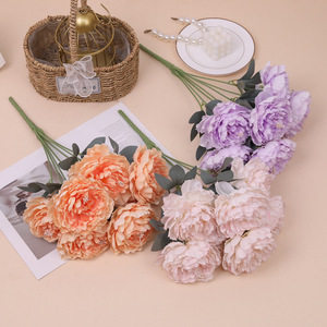 Décorations florales artificielles en soie de luxe nordique à 7 têtes, motif pivoine peinture à l'huile, pour arrangements de mariage - Product Image 2