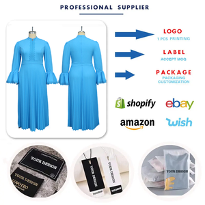 AM040731 Robes <span class=keywords><strong>de</strong></span> soirée tendance pour femme, décontractées et élégantes, col rond, manches évasées, plissées, pour l'église ou les soirées - Product Image 3