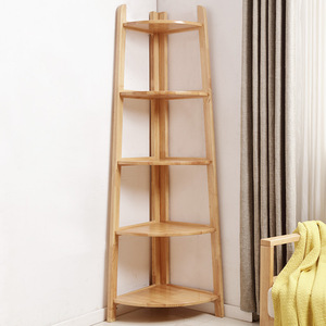 Solid Wood <b>Corner</b> Shelf 5 Tier Natural Color <b>Storage</b> Display <b>Unit</b> For Living Room - Product Image 2