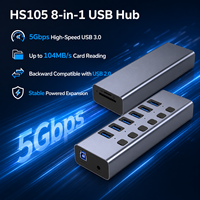 Hub USB 3.0 8-in-1 con lettore di schede SD/TF, 5Gbps, 6 porte USB-A + doppio slot per schede, hub multiporta in alluminio