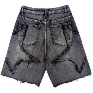 Pantalones Cortos de Mezclilla Holgados para Hombre, Negros y Grises, Desgastados, de Cintura Media, Pierna Recta, Estilo Casual Urbano, Moda Y2K - Product Image 4