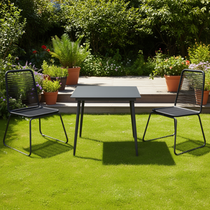 Set da Pranzo Compatto in Rattan PVC Nero per 2 Persone, Arredamento da Giardino Moderno con Struttura in Metallo - Product Image 2