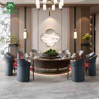 Neues Zeitgenössisches Hotel-Suite-Esszimmer-Set mit Stein-/Marmorplatte und Holzrahmen Lazy Susan VIP-Raum Automatischer Drehteller