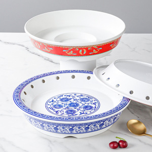Plato Redondo de Melamina Imitación Porcelana con Orificios para Hot Pot, Carne de Res, Cordero, Uso en Fiestas - Product Image 2